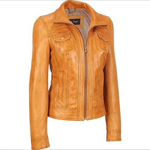 Black Rivet Jackets & Blazers - Black Rivet Cognac Tailored Leather Jacket | Pockets | Collar Ladies Size M NWT